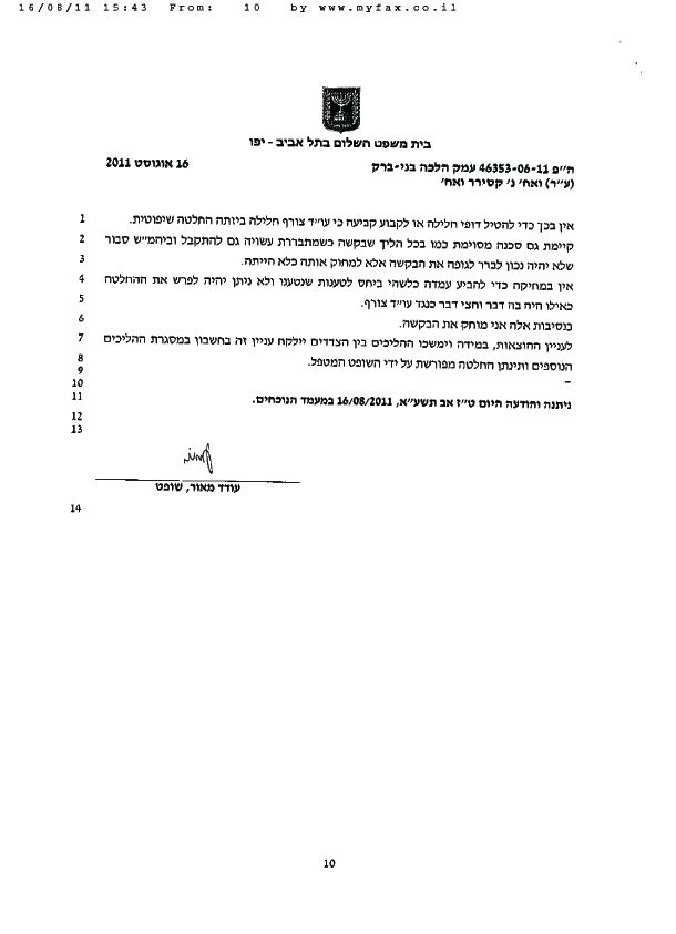 ניצחון לביאלוסטוצקי: "עזרת הנשים תיבנה מחדש"