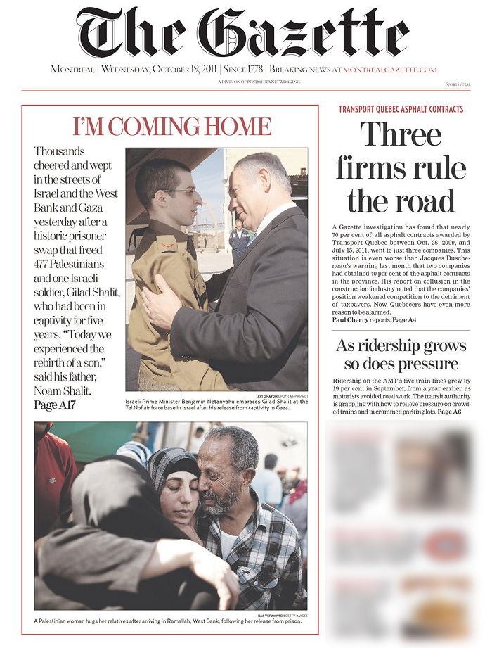 גלעד שליט כבש את כותרות העיתונים הגדולים בעולם ● מיוחד