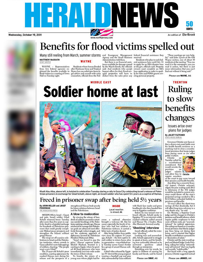 גלעד שליט כבש את כותרות העיתונים הגדולים בעולם ● מיוחד