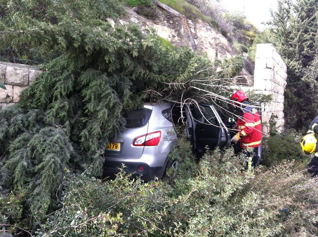 תמונות: רכב התגנש בעצים ובצינור מים