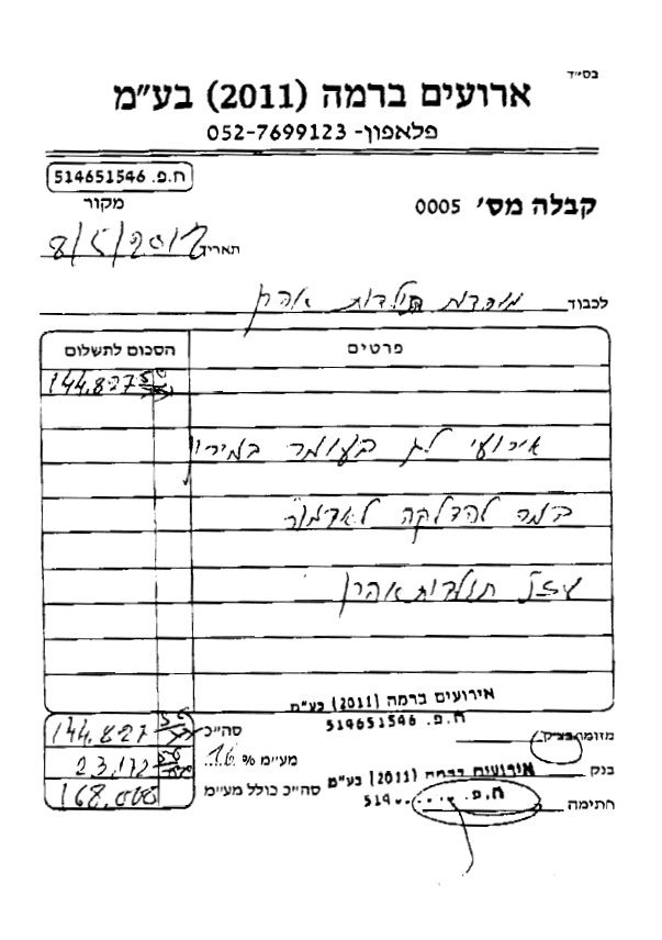 חשבונית נוספת על העבודות במתחם