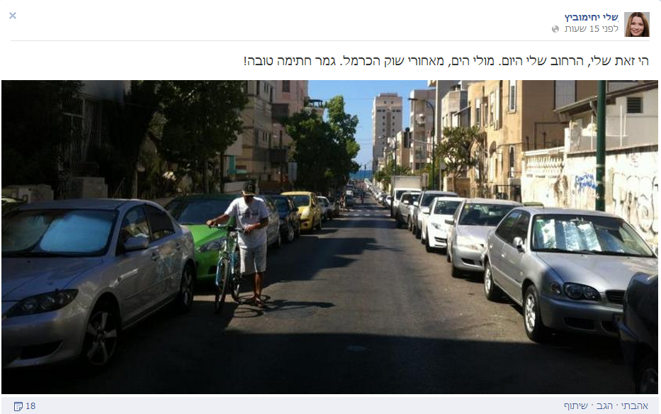 ההודעה והתמונה. צילומסך: דף הפייסבוק של יחימוביץ'