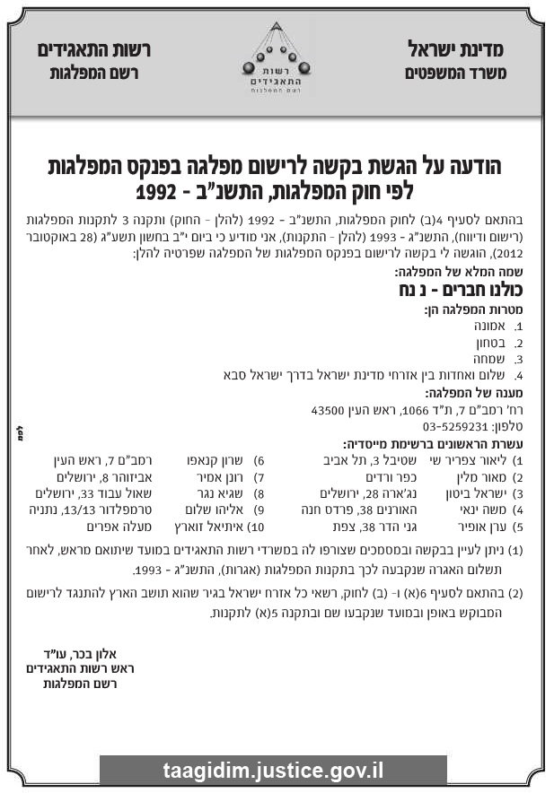 מפלגה חדשה נולדה: "כולנו חברים - נ נח"