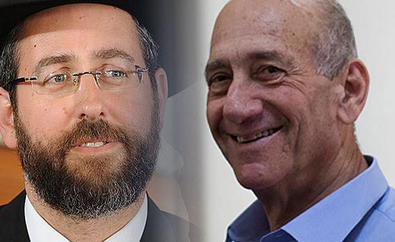 אולמרט והרב לאו. מתגייס לעזרתו