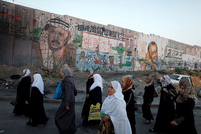 פלסטינים סמוך למחסום קלנדיה, ארכיון