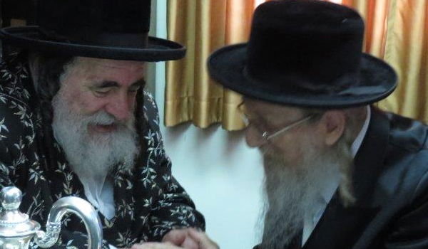 גלריה: האדמו"רים מויז'ניץ ואוז'ורוב נפגשו ושתו לחיים