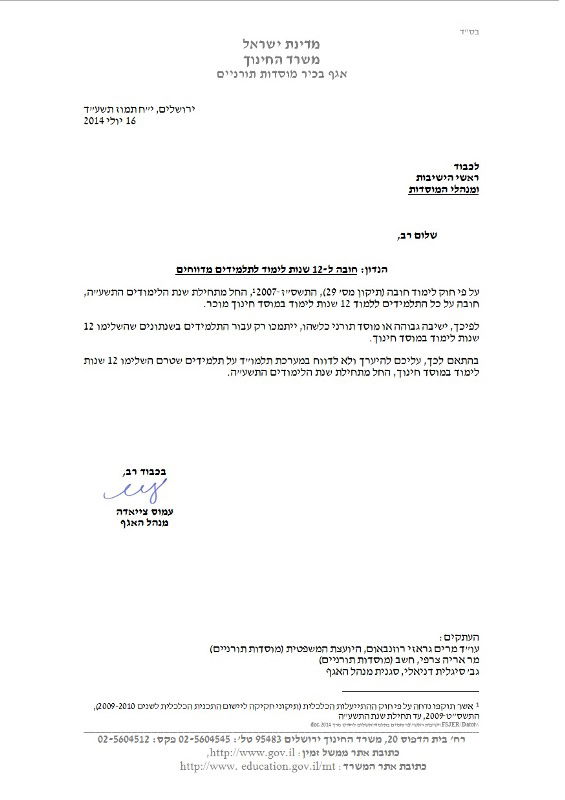 גזירה חדשה? 12 שנות לימוד תמורת תקצוב תלמידי ישיבות