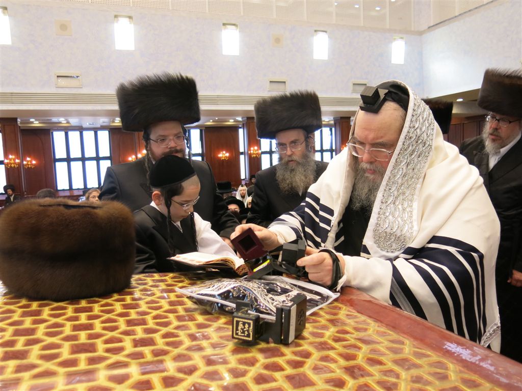 התרגשות בבעלזא: הרבי הניח תפילין לנכדו