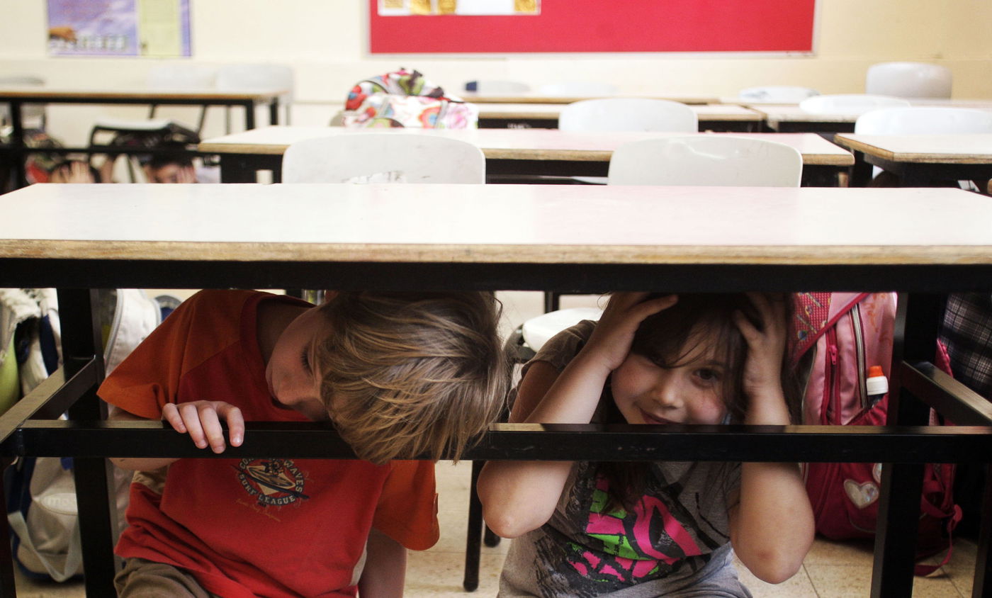 כיתת בית ספר בעת אזעקה בדרום