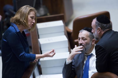 ח"כ איציק כהן, יו"ר ש"ס אריה דרעי וציפי לבני