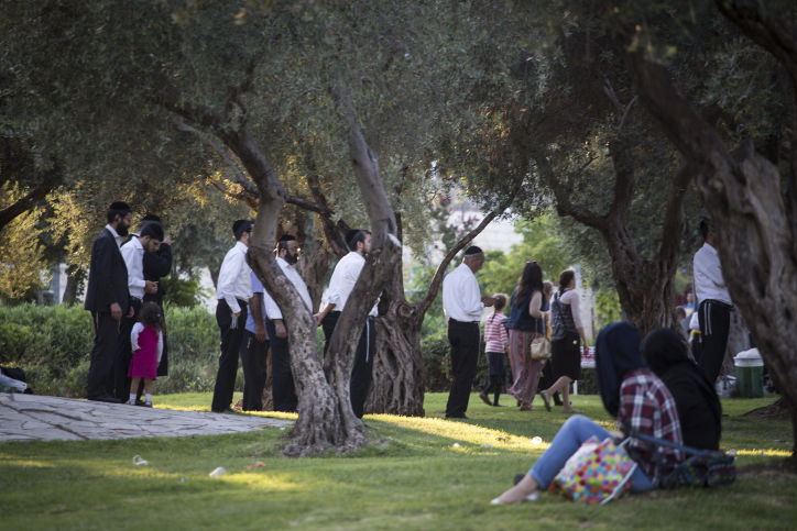 החרדים התפללו בפארק והמוסלמיות ישבו וצפו • תמונות