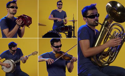 קליפ מדהים: אדם אחד מנגן על 90 כלי נגינה