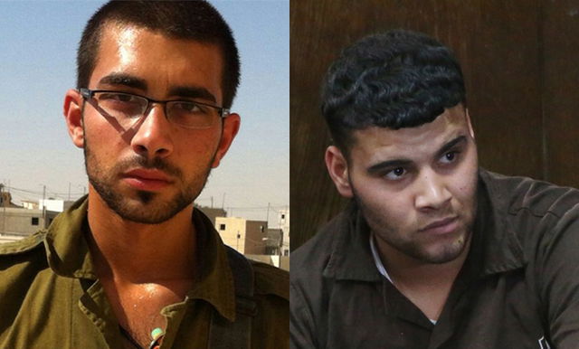 המחבל (מימין) ולהבדיל החייל אלמוג שילוני הי"ד