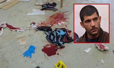 המחבל על רקע זירת הפיגוע