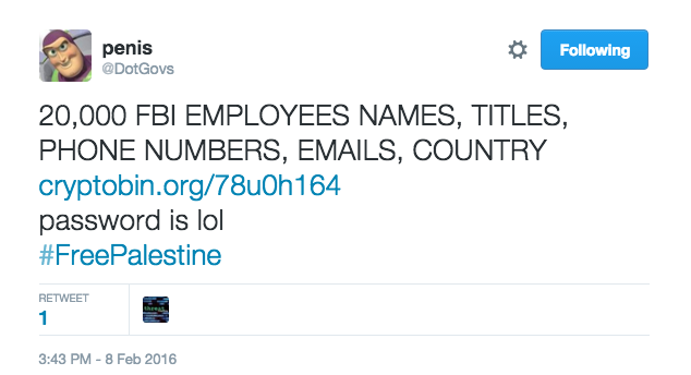 האקר פרו פלסטיני חשף עשרים אלף סוכני FBI