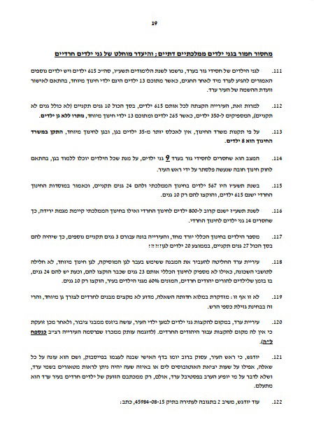 עתירה לבג"ץ: מלחמת חורמה בערד כנגד הציבור החרדי