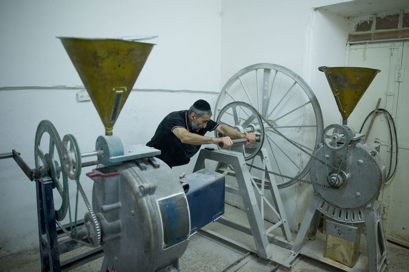 הילדים צפו בטחינת החיטים עבור אפיית מצות • תיעוד