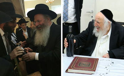 מימין: הרב אוירבך והבקבוק, משמאל: הרב קוטלר והבקבוק