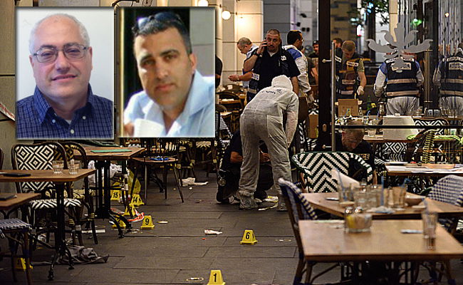 עידו בן ארי ומיכאל פייגה הי"ד על רקע זירת הפיגוע