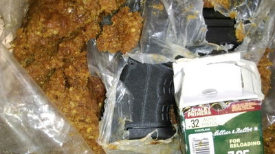 אקדח עם תחמושת הוסלק בתוך גוש תמרים