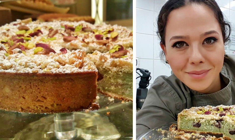 טארט ריקוטה, פיסטוקים ודובדבנים עם קרמבל