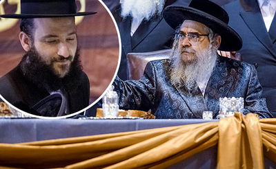 האדמו"ר מסאטמר. משמאל: הנגיד עקיבא צבי קליין