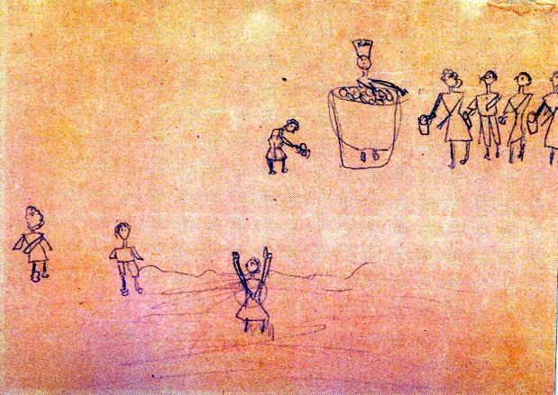 ציורי ילדים בשואה: עיניים מושחרות, עץ יבש והמון חלל ריק