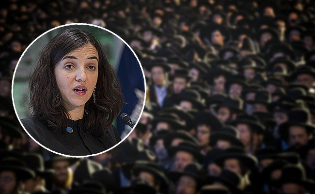 לוסי אהריש על רקע הפגנת הפלג