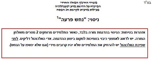 נס מטה משה רבינו מול פרעה - כניסוי מדעי בחומרי בעירה