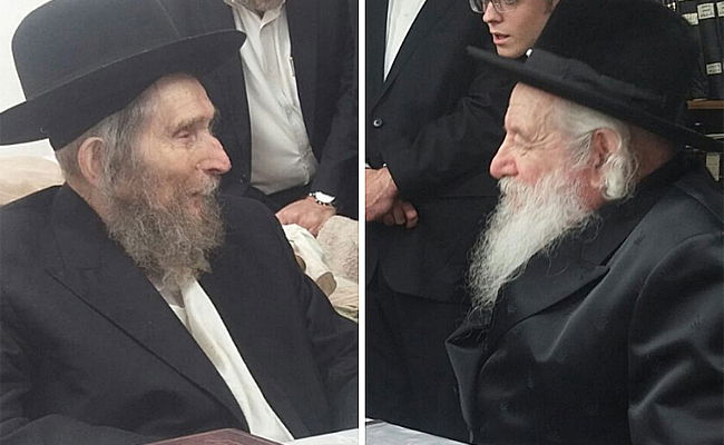 האדמו"ר מנובומינסק עם מרן הגראי"ל שטיינמן. ארכיון