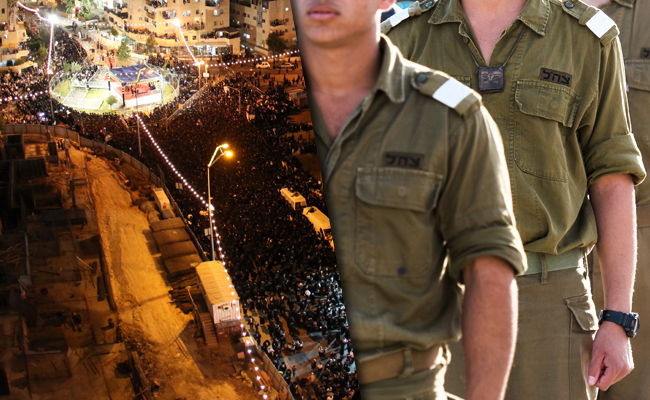 חיילים (אילוסטרציה) לצד חתונה בחסידות בעלזא