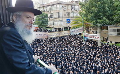 חנוך זייברט בעצרת נגד פינוי בית כנסת, של חסידי גור. ארכיון