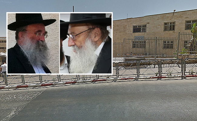 הרב סולובייצ'יק ומוטל'ה קרליץ על רקע בניין החיידר