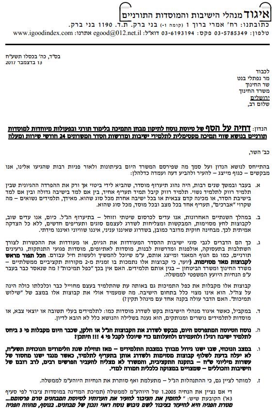 מתקרב למגזר החרדי? נפתלי בנט מגביר את אפליית הישיבות החרדיות