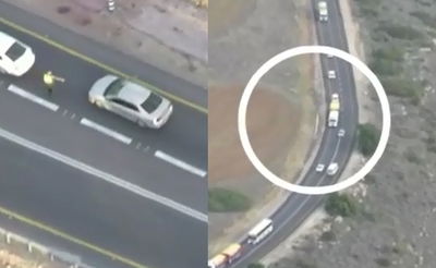 המסוק המשטרתי תיעד: כמעט תאונה חזיתית • צפו