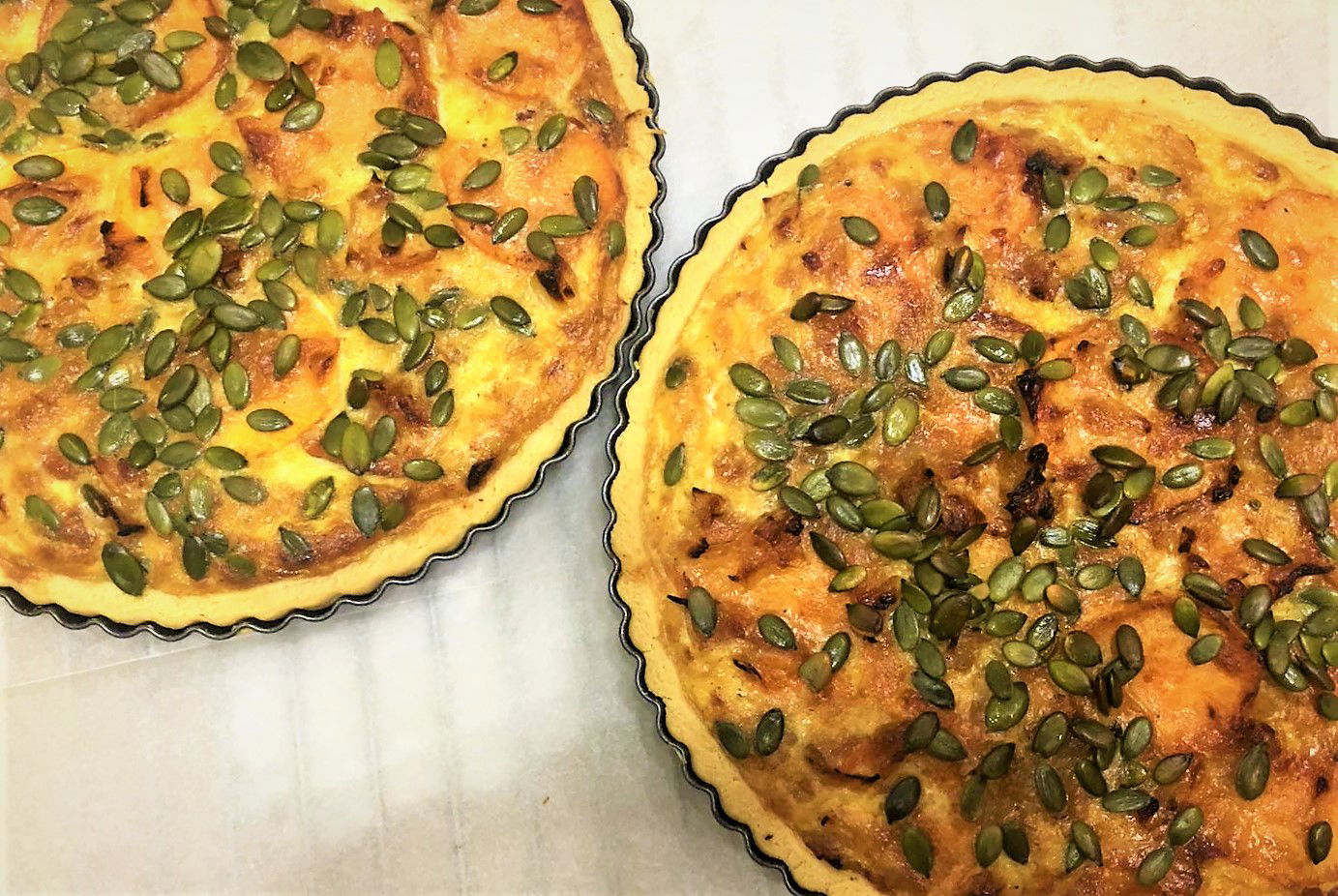 קיש בטטה וגבינה בולגרית עם גרעיני דלעת