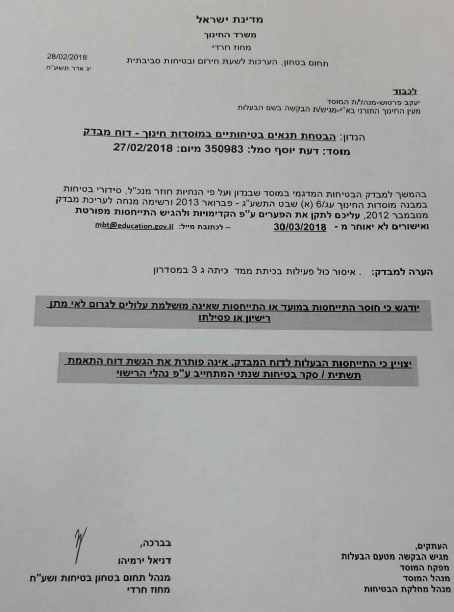 אלעד: צו סגירה לכיתת החינוך המיוחד שבעין הסערה