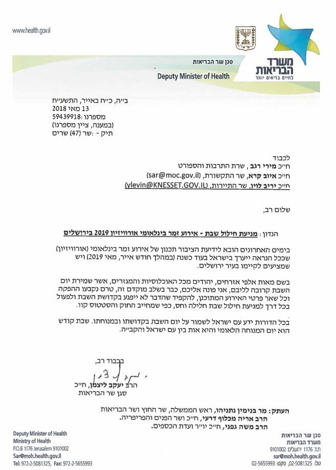 ליצמן הודיע: לא נאשר חילול שבת באירוויזיון