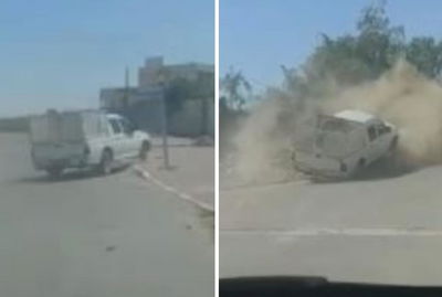 במהלך מרדף: השתולל עד שהתנגש בתלולית עפר