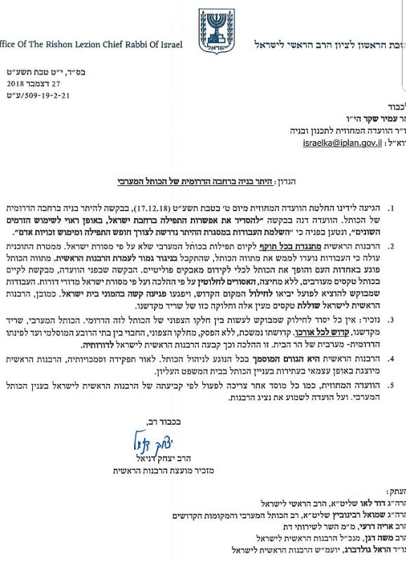 המכתב בשם הראש"ל