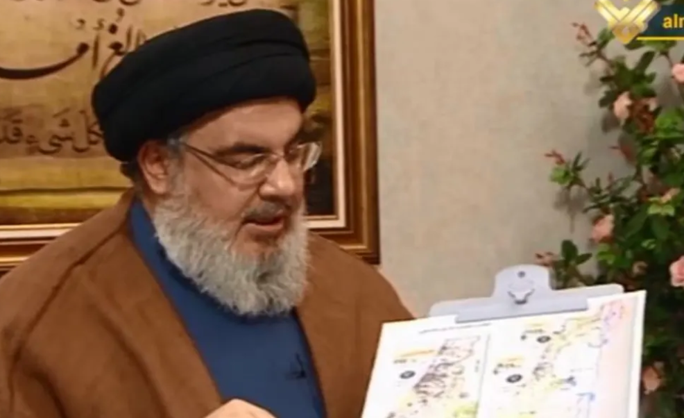 נסראללה הציג מפה ואיים: "נגרום נזק עצום לישראל"