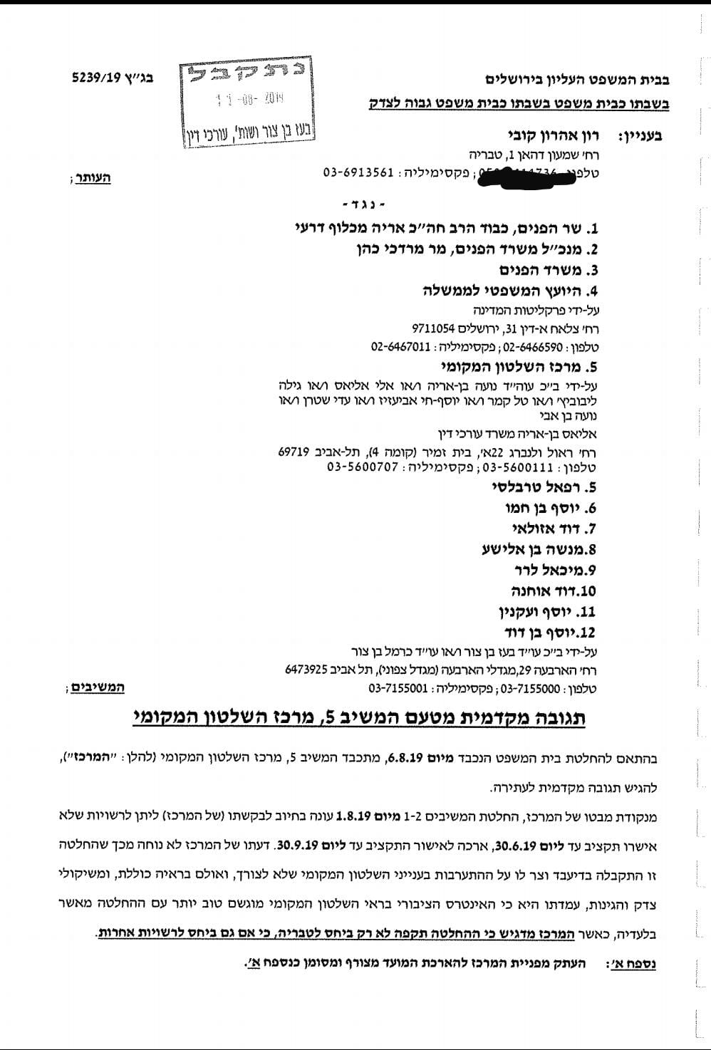 טבריה: 'מרכז השלטון המקומי' נגד רון קובי