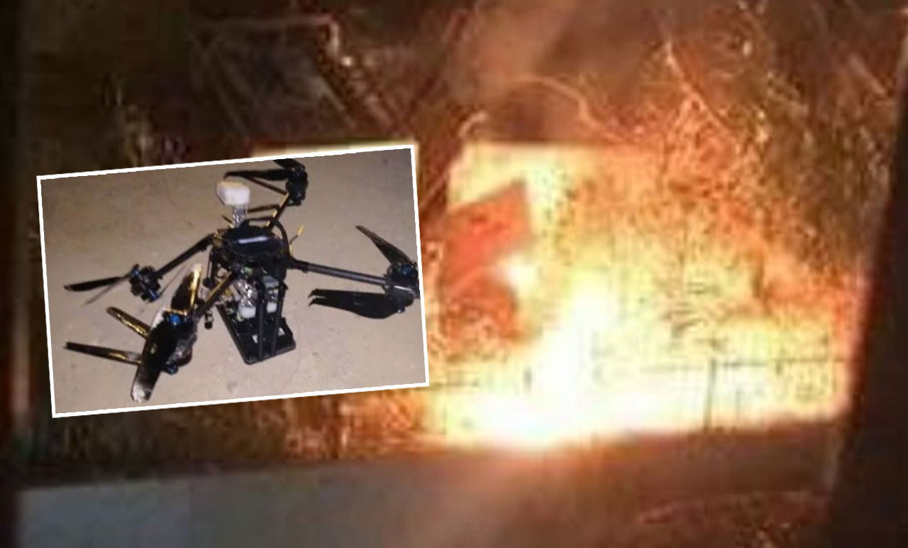 הזירה בה התפוצץ אחד הרחפנים והרחפן שלא התפוצץ