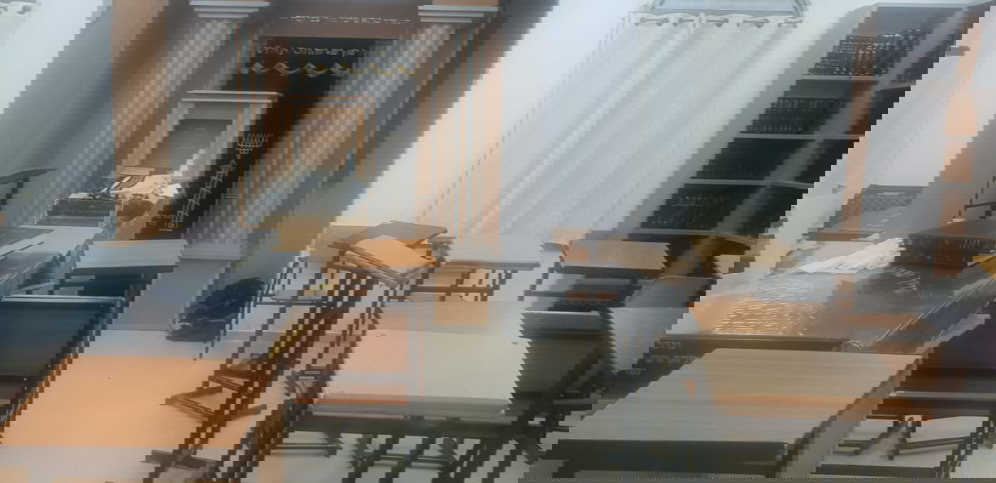 בסלבודקא: כלב התנחל ב'מזרח' על יד ארון הקודש