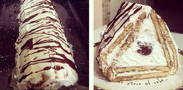 עוגת ביסקוויטים עם קרם וניל וכדורי שוקולד