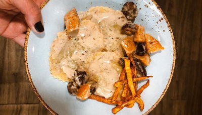 רביולי ברוטב שמנת, ערמונים ובטטה