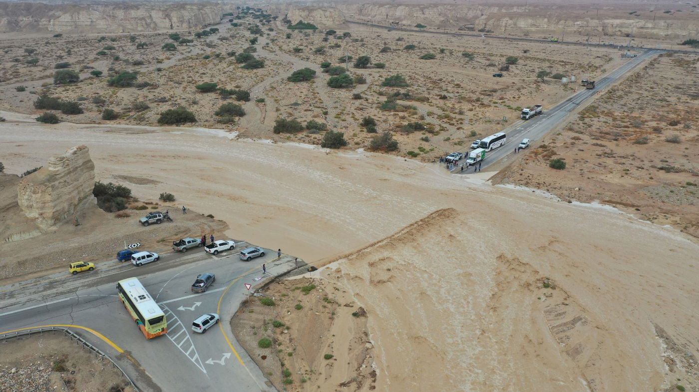 נחל צין בכביש הגישה לנאות הכיכר, הבוקר