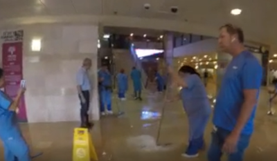 צפו: פיצוץ צינור גרם להצפה בבי"ח רמב"ם