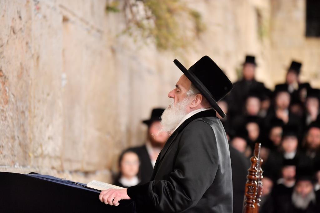 הרבי מויז'ניץ רקד עם נכדיו החתנים ברחבת הכותל