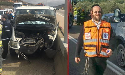 הרב גלבמן ז"ל והרכב בזירת התאונה